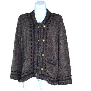 BCBGMaxAzria Wool Blend Tweed Jacket Women’s Size L Brown Gold Buttons